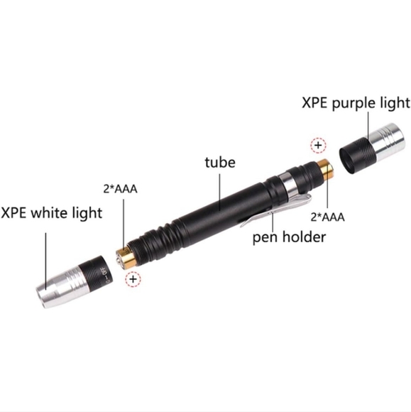 2 in 1 LED Pen Flashlight Regular and Ultra Violet Small Portable 2 Light Source - Picture 7 of 12